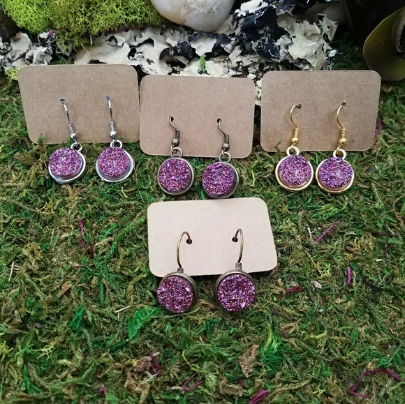Faux Druzy Dangle Earrings/ Multiple Colors Avail. - Picture 7 of 7
